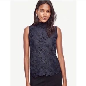 Ann Taylor Navy Lace Mock Neck Tank